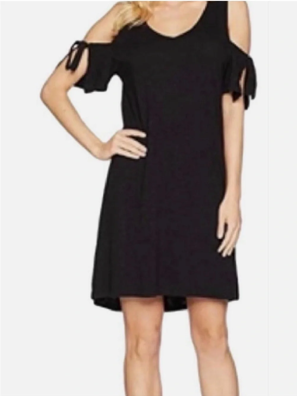 Sanctuary Cold-Shoulder V-Neck Black Dress